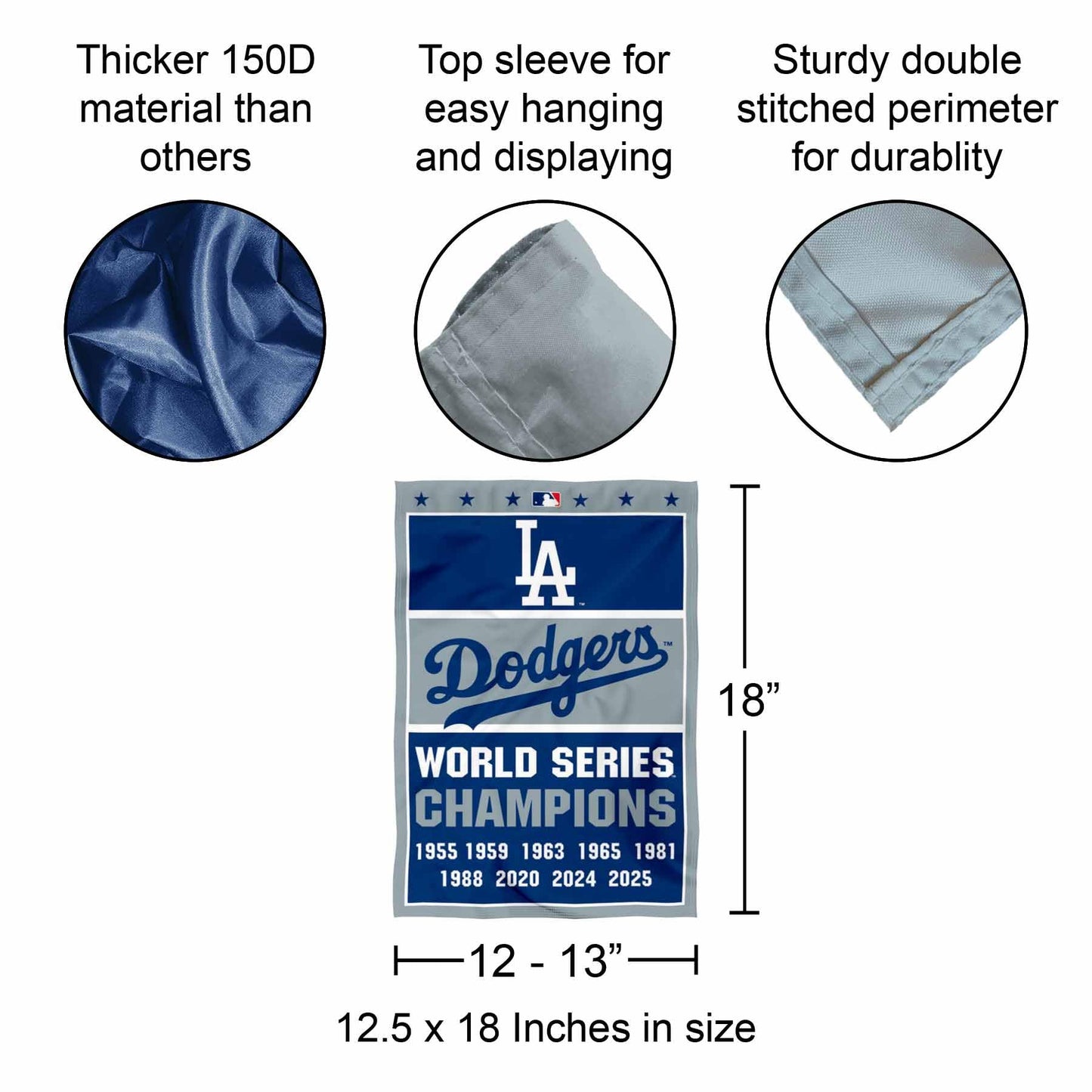 Dodgers 9 Time World Champions Series Double Sided Garden Flag