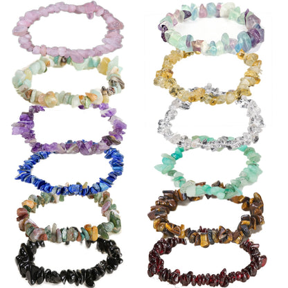 KRYOSAUR Natural Healing Crystal Bracelet Set, 12 Pack Multicolor Gemstone Energy Bracelets with Amethyst, Rose Quartz, Tiger Eye, Black Obsidian for Meditation, Protection