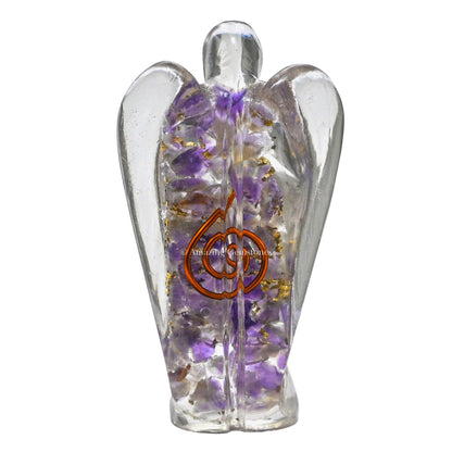 Amazing Gemstone Amethyst Guardian Angel Figurine Pocket Crystal Angel for Protection - Orgone Guardian Angel with Orgonite Layer and Natural Crystal for Healing Gift (2 Inch, Organite)