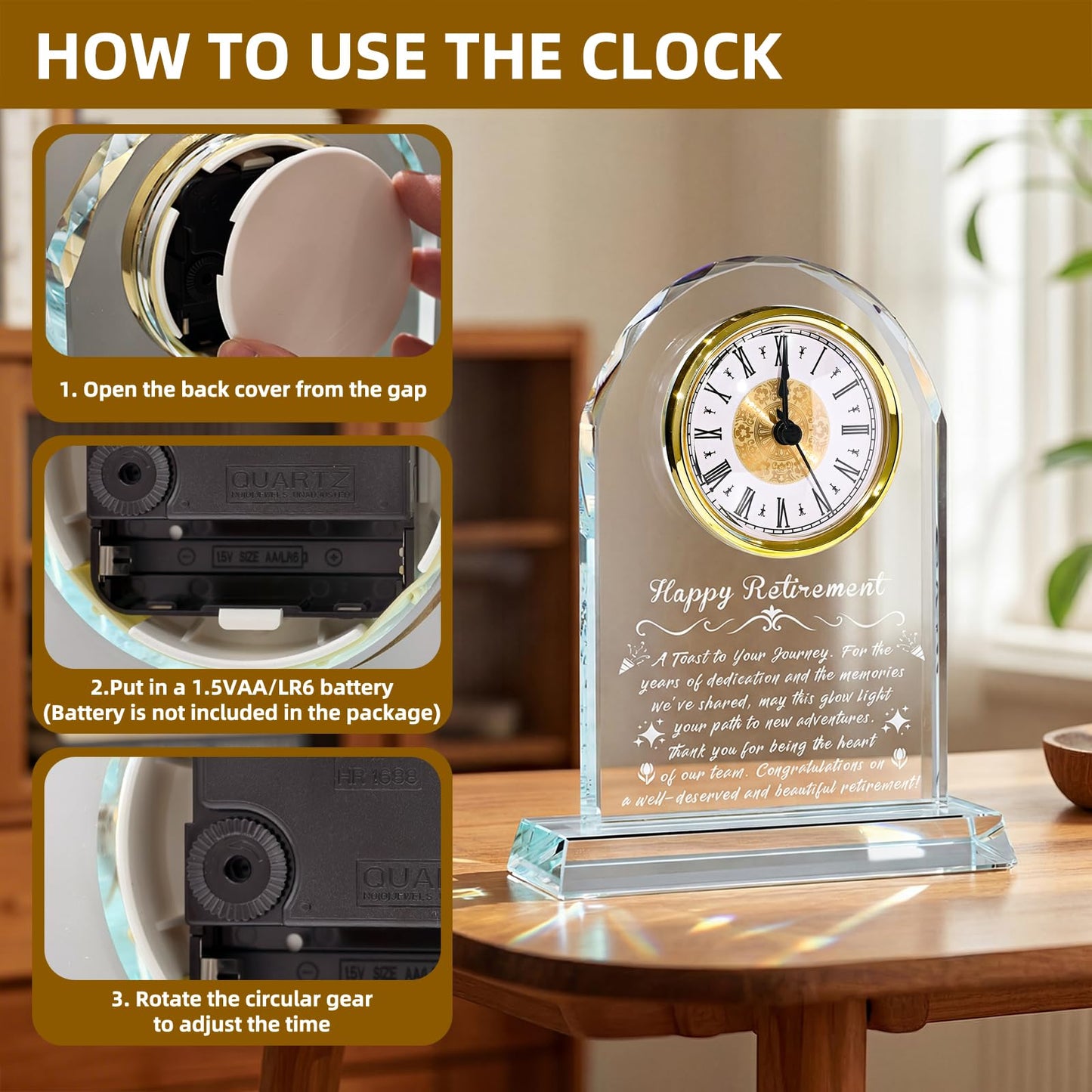 Retirement Gifts for Women Men, Personalized Alarm Clock with Warm Night Light, Decorative Commemorative Keepsake for Retired Coworker, Boss, Teacher, Friends, Happy Retirement Table Decor (Glass)