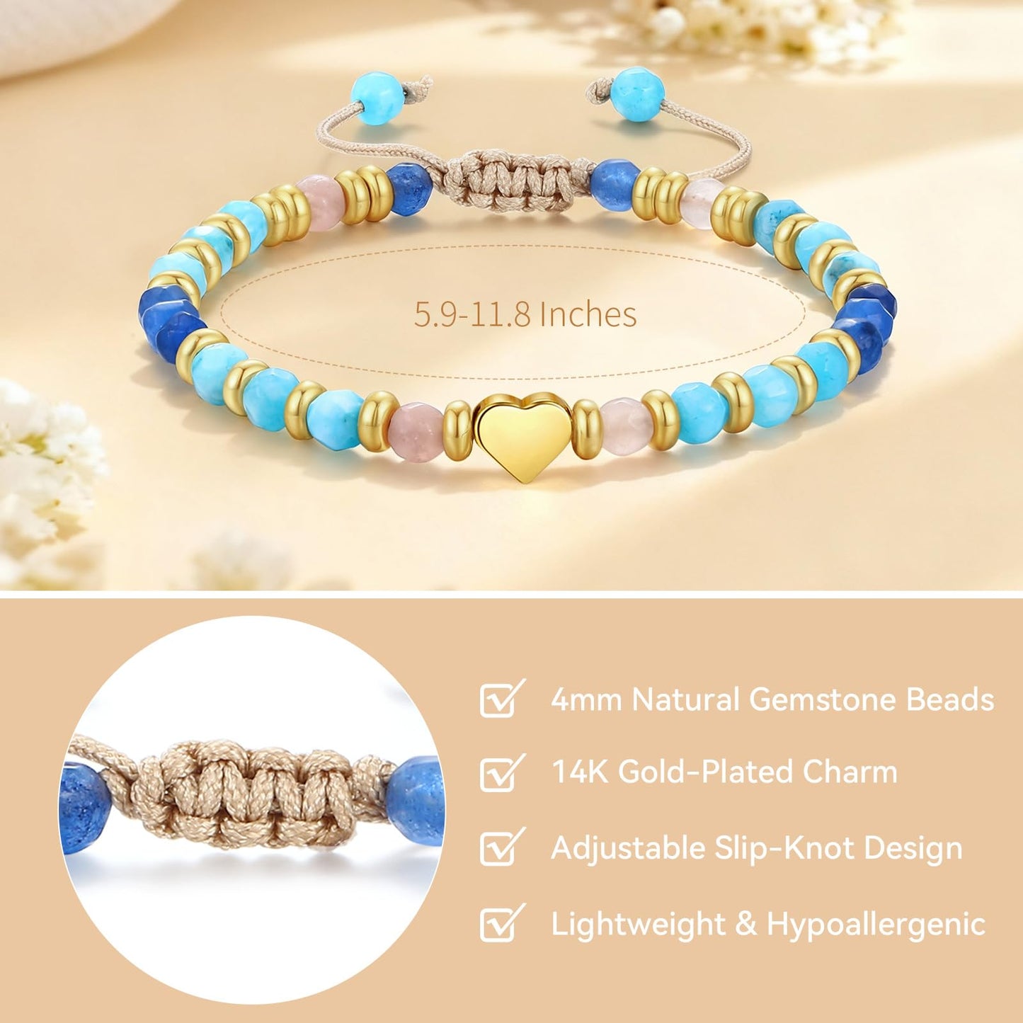 yupoxiu Inspirational Gifts for Women Birthday - Healing Natural Stone Bracelets, Thinking of You Get Well Soon Gifts for Women Friend Sister (I-Blue Aventurine & you're)