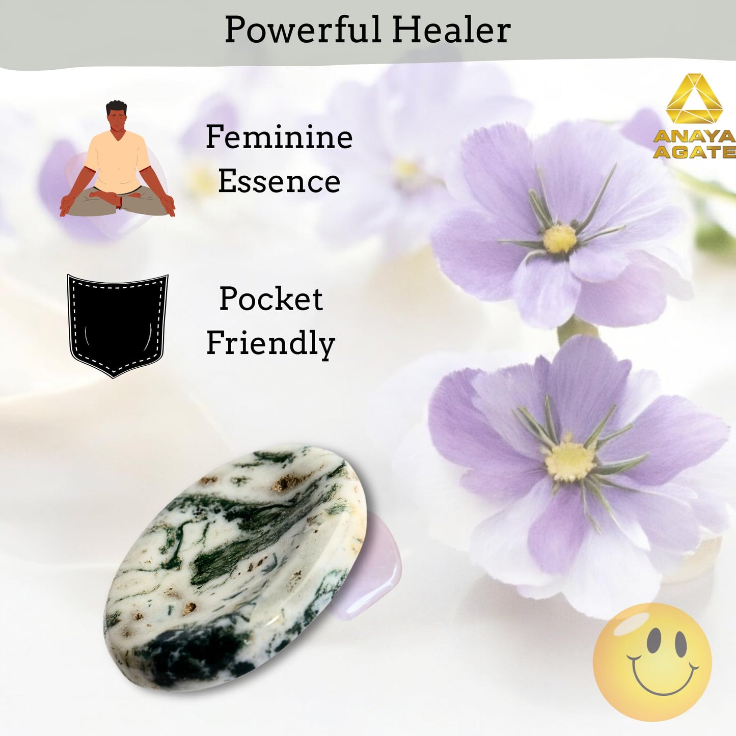 Anaya Agate Tree Agate Worry Stones Certified Crystal Thumb Worry Stone for Anguish, Relaxing and Soothing Balance Stones for Meditation, Stress Relief Crystals and Healing Stones for Men, Women