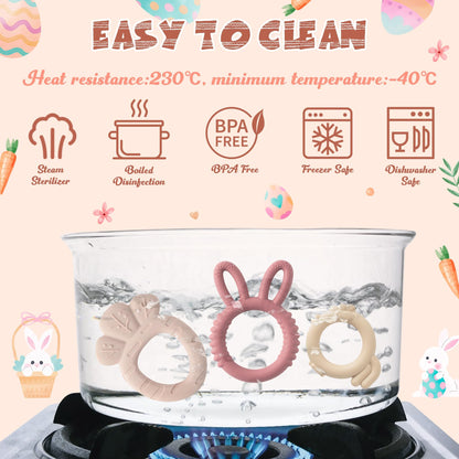 Easter Silicone Teethers for Babies - 2ooya 2Pcs Bunny Chick Carrot Infant Teething Chew Toys, Toddler Sore Gums Pain Relief Toy for Newborn Boy and Girl Spring Easter Baby Shower Birthday Gifts