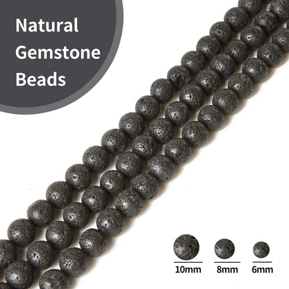 35pcs 10mm Natural Black Lava Beads Gemstone Beads Round Loose Beads for Jewelry Making
