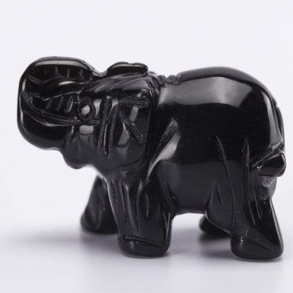 YWG Black Obsidian Elephant 1.5 Inches Statue Crafts Natural Stone Carved Figurine Chakra Carving Stones Healing Reiki