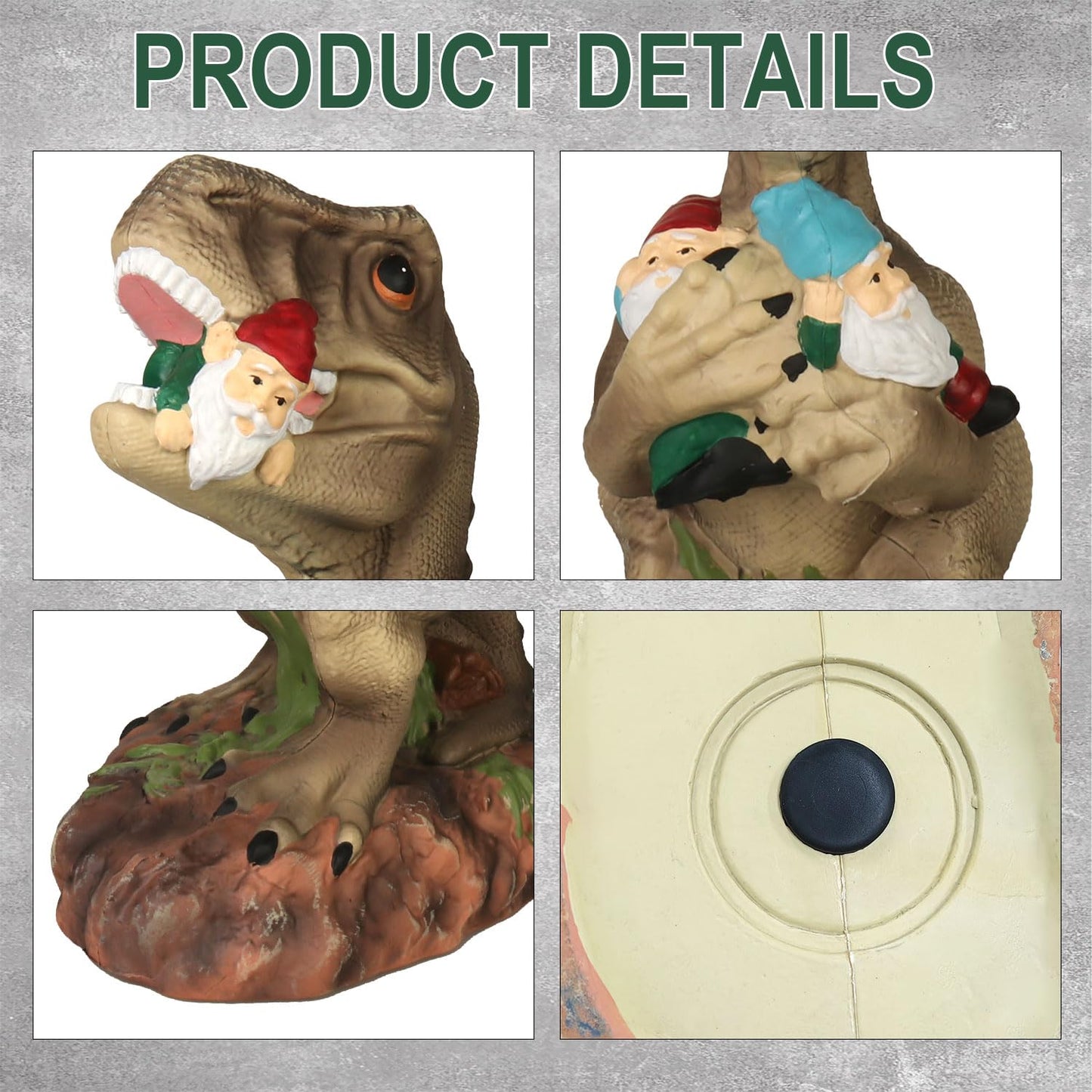 PARTYGEARS Dinosaur Statue with Gnomes, 16“ Large Outdoor Garden Statues Yard Decor, Funny Dinosaur Holding Gnomes Figurines for Patio Lawn, Weatherproof Gnome Decorations for Home, Unique
