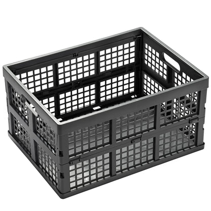 Eslite 34L Large Plastic Folding Storage Crates,Collapsible Crates for Storage,Pack of 3 (Grey)