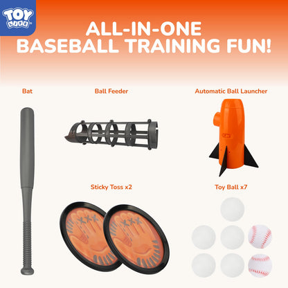 TOY Life Baseball Pitching Machine for Kids Training Tball Set– Toddler Pitching Machine Auto Launcher with 7 Balls, Bat & Sticky Gloves | Pop and Pitch Baseball Toy for Boys & Girls Ages 5-12