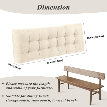 FlyGulls Bench Cushion for Indoor Furniture 48x19 inch Rectangle Bench Seat Cushion for Bay Window Entryway Bench Thick Textured Chair Cushion with Non-Slip Backing 1 Pack, Beige