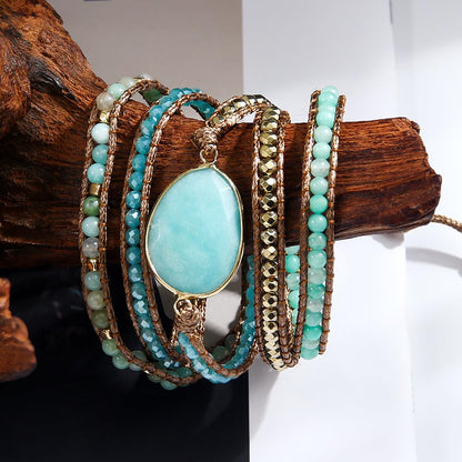 ZOSOJONA Women Wrap Bracelet Boho Natural Jasper Crystal Stone Beads Strand Bracelets