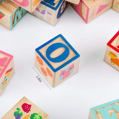 Joqutoys ABC Wooden Building Blocks for Toddlers 1-3 Large, 26 PCS Alphabet & Number Stacking Blocks, Educational Learning Toys for Boys Girls Kids Gifts 1.65''