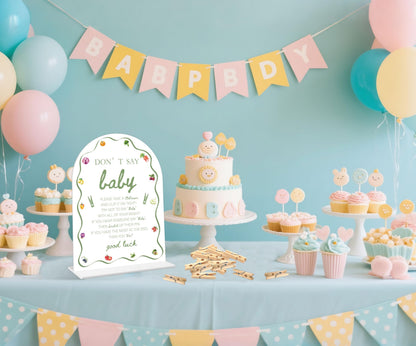 Baby Shower Games - Locally Grown Don't Say Baby Clothespin Game, 1 Sign and 50 Mini Clothespins, Gender Reveal Game, Farmers Market Baby Shower Decoration Supplies (ARI07)