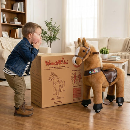 WondeRides Ride on Horse Riding Horse Pony Cycle Toy, 30.1 Inch Height Riding Pony Ride Plush Rocking Mechanical Walking Animal with Wheels No Battery Size 3 for Kids 3 to 4 Years M345