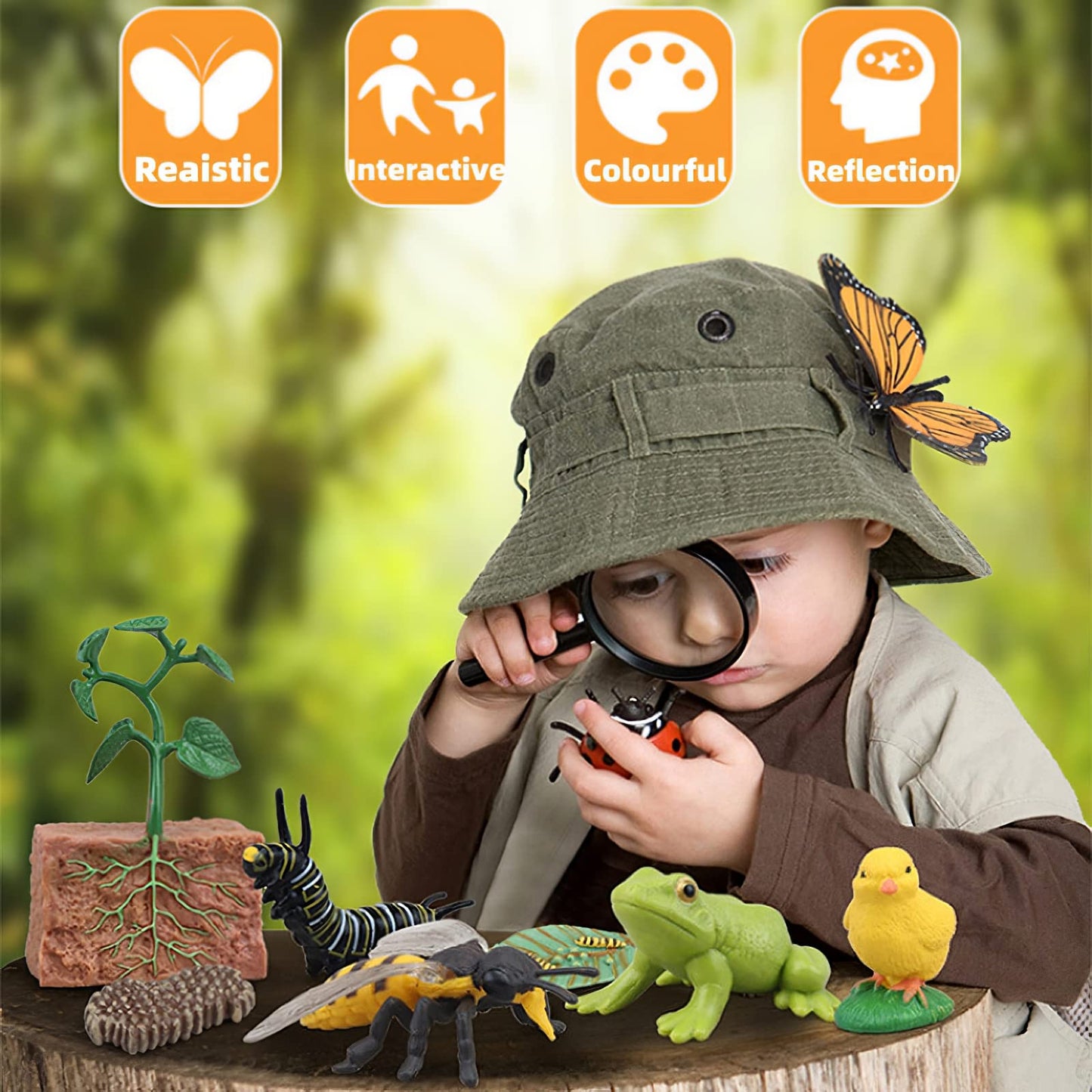 MIKNEKE Montessori Life Cycle Animal Figurines Learning & Education Toys, Plastic Insect Life Cycle Toys for Kids, Preschool Learning Activities for Toddlers (Plant Bee Ant)