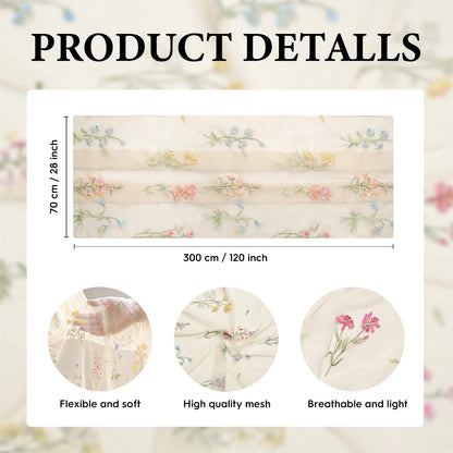 Artoid Mode Wildflower Floral Beige Apricot Gauze Embroidery Table Runner 120 Inch 10FT, Tulle Seasonal Spring Kitchen Dining Table Decor for Home Party