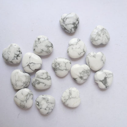 Bacatgem 3 Pcs Natural White Howlite Turquoise Pocket Palm Thumb Healing Crystal Heart Love Worry Stones,1 inches Reiki Balancing Crystal and Healing Stones