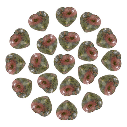 PATIKIL 20Pcs Natural Heart Shaped Crystal Stone, 0.6 Inch 3/8" Thick Mini Polished Love Gemstone Crystal, Pocket Rock Engraved Worry Stones for Women Gifts Meditation, Unakite