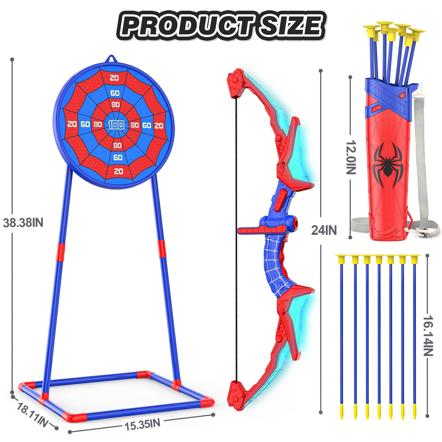 Bow and Arrow Set for Kids, LED Light Up Archery Set with 7 Suction Cup Arrows, Quiver & Standing Web Target for Indoor/Outdoor, Birthday Gifts Toys for 4 5 6 7 8 9 10 12 Year Old Boys Girls