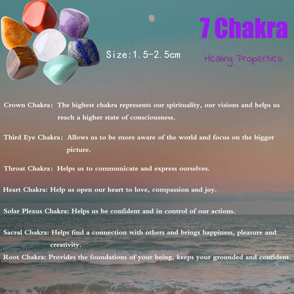 7 Chakra Tumbled Polished Natural Healing Crystals Stones Bulk Stones Crystal for Energy Reiki Tumbling Cabbing Balancing Decoration Gemstones Crystal Healing Meditation Therapy Gift 100g