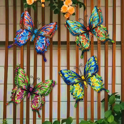4Pcs Butterfly Metal Wall Decor,6.7"x6.5" Outdoor Hanging Wall Art Sculptures Decoration for Living Room Fence Garden Yard Patio Balcony Office