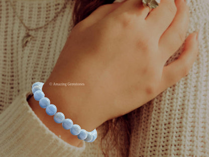 Amazing Gemstone Crystal Bracelet for Women Men's Gifts - Protection Healing Crystal Bracelet - 8mm Gemstone Beaded Stretchable Bracelet Pulseras Para Hombres Mujer Stocking Stuffers Mothers Day Gift (Angelite)