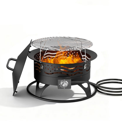 24 Inch Propane Fire Pit, Portable Gas Fire Pit Bowl for Outside, 60,000 BTU Smokeless Outdoor Firepit with Lid & Grill Grate for Patio, Yard, Gardenn, Camping