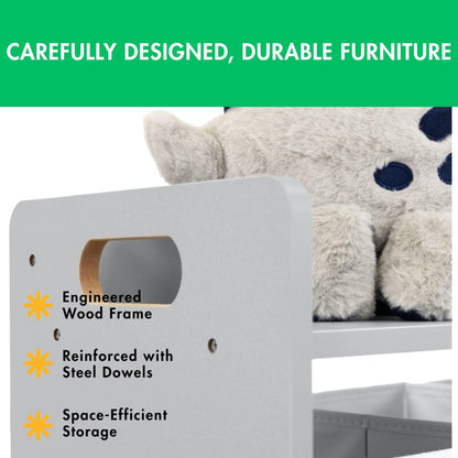 Humble Crew Toy Storage Organizer with Top Shelf and 9 Fabric Bins, Grey/White – Toddler Bookshelf with Toy Organizer - Modern Toy Rack Ideal for Kids' Rooms, Playrooms, and Nurseries