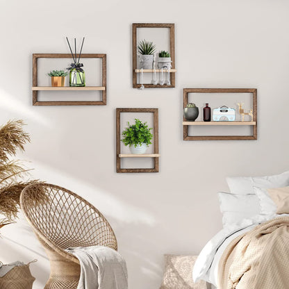 idee-home Floating Shelves for Wall, Rustic Square Hanging Floating Shelves Set of 4 Wood, Wall Decor Mounted Bathroom, Living Room, Kitchen Storage