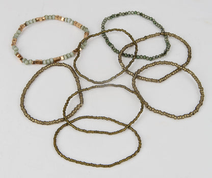 SPUNKYsoul Olivia 8 Piece Boho Bracelet Set for Women, Layered Stretch Beaded Bracelet Stack, Green Stone Seed Bead Bracelets with Gold Accents, Bohemian Stackable Jewelry Gift (Green Gold)