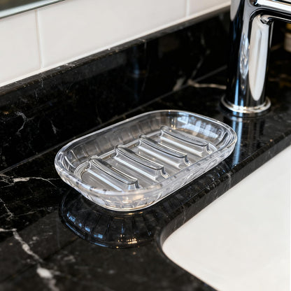 AMUONTY 2 Pack Soap Dish Holder for Bar Soap, Bathroom Soap Dishes Bar Soap Holder Tray, Soap Dishes for Shower Bathroom, Kitchen Sink Soap Dish, Clear