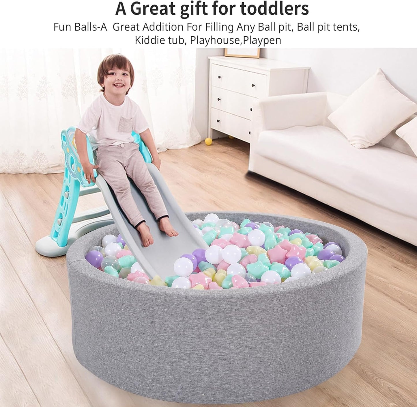 Heopeis Star Balls for Ball Pit，50 200 500 Plastic Balls with Stars Phthalate Free BPA Free for Playhouse, Baby Pool, Play Ball Fun Centers, for Babies, Kids, Toddlers 1-3 Indoor Outdoor