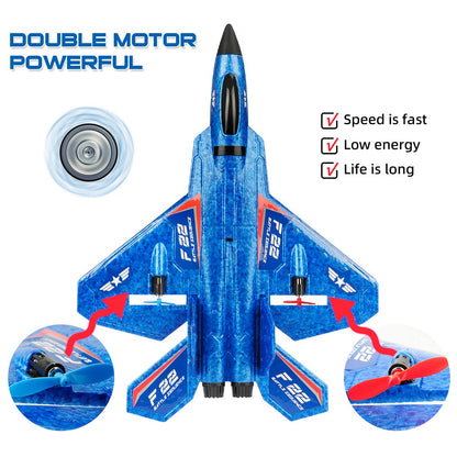 RoofWorld RC Plane, F22 RC Airplane Fighter Ready to Fly, 2.4Ghz 2 Channel Remote Control Plane, RC Airplanes Toy for Boys Girls Kids Beginners