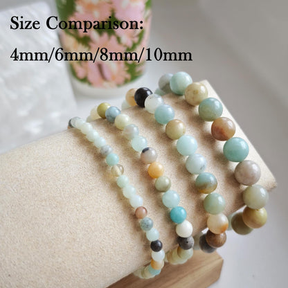 Handmade Natural Gemstone Elastic Bracelet - Healing Crystal Beads Jewelry, Unisex (Mulitcolor Amazonite, 8mm)