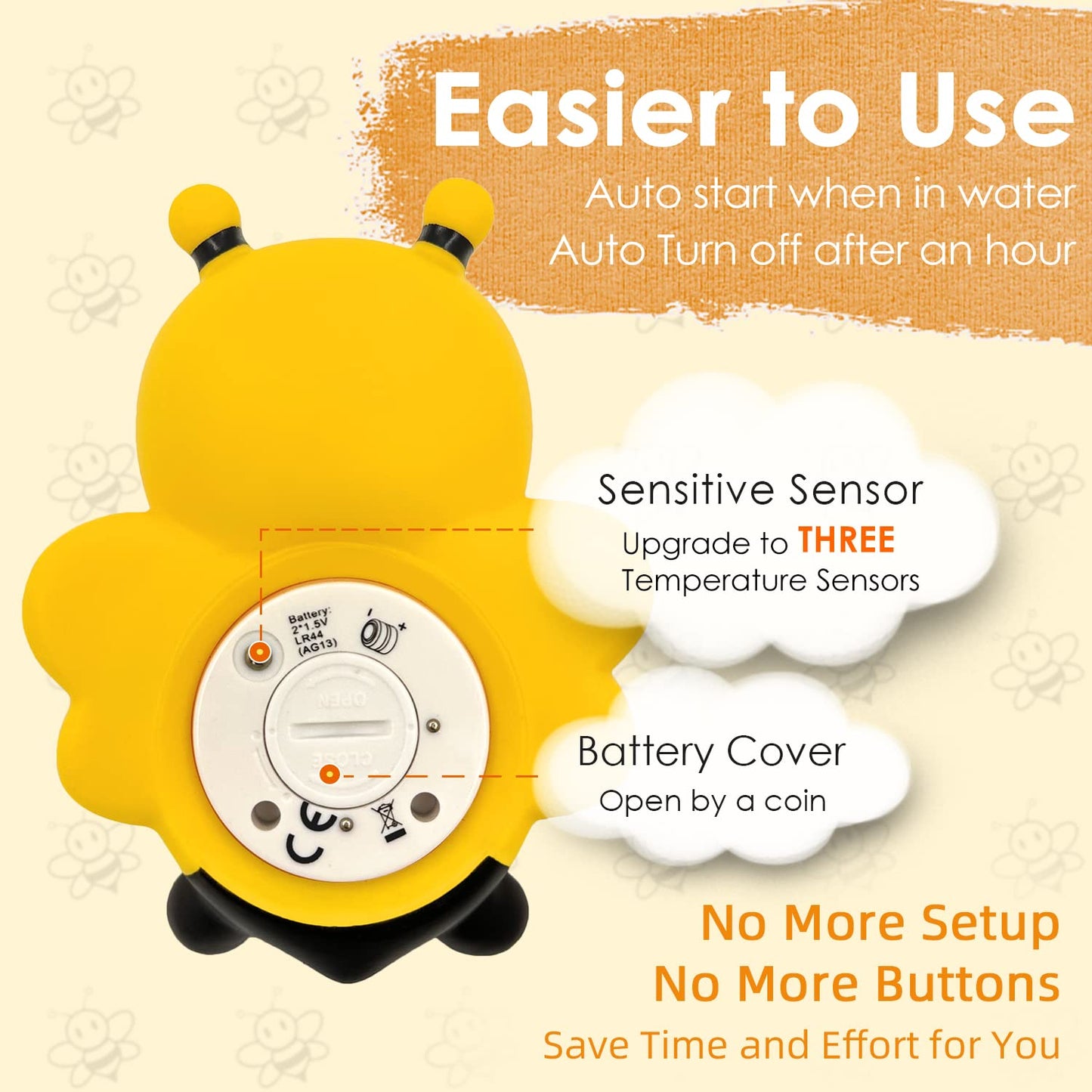 Baby Bath Thermometer Floating Toy - CPC Certified | IP68 Waterproof Water Temperature Thermometer for Bathtub, Tub Toy Gift for Newborn Baby Shower, Infants, Toddlers, Kids (Bee)