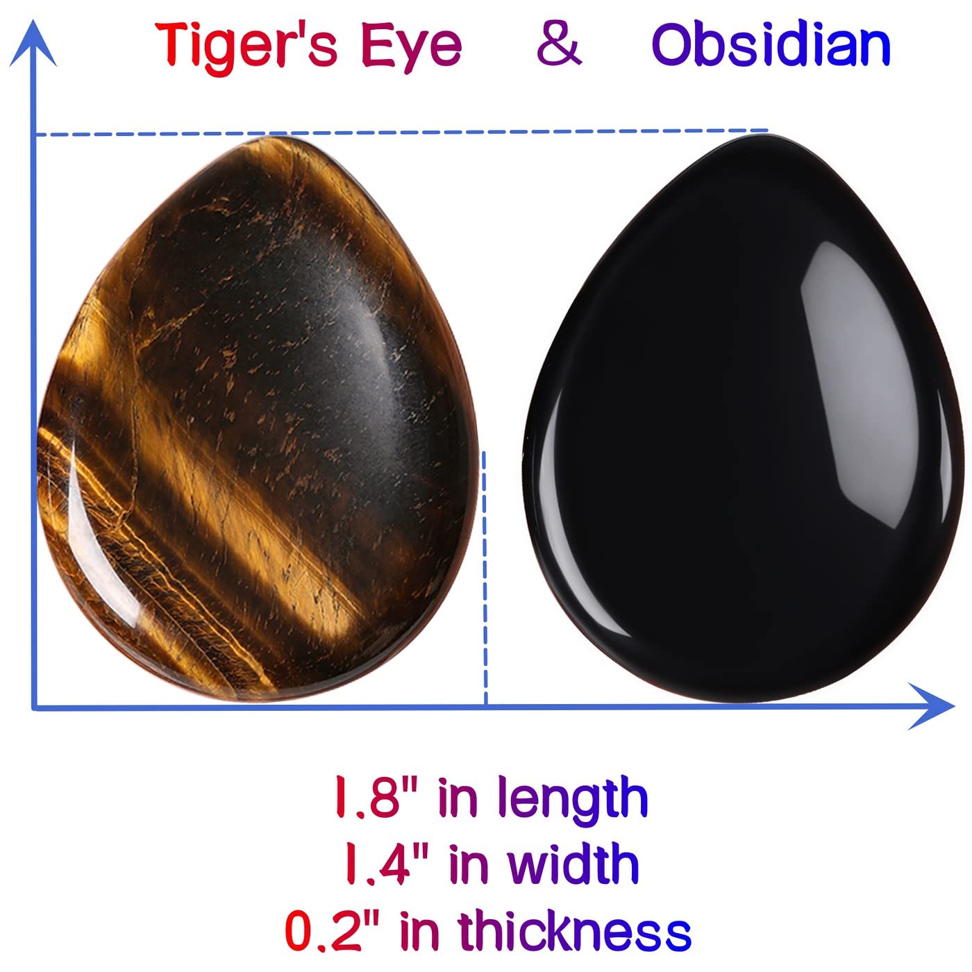 QINJIEJIE 2PCS Worry Stone for Anxiety Tiger's Eye Obsidian Healing Crystals Sets Hand Carved Thumb Stones Pocket Gemstones Meditation Crystal Reiki Relax Palm Stone Anxiety Relief Items