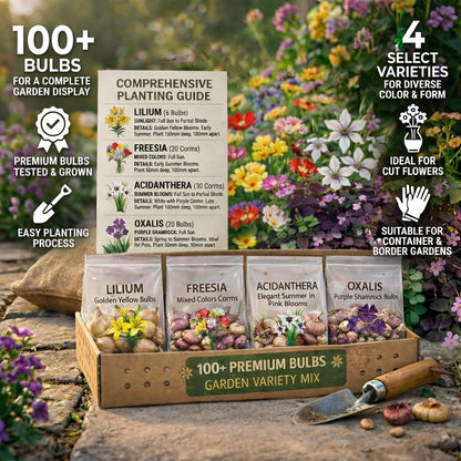 Amazing Deal -Spring & Summer 100 Flower Bulbs for Planting, Garden Party Mix, Sun-Loving Perennial Bulb Collection, Attracts Butterflies, Bees & Hummingbirds, Zones 3-9