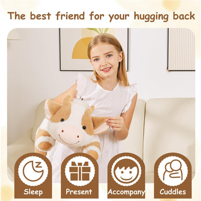 GILFWM Weighted Stuffed Animals Cow - 20.5" Cute Toy Pillow Plushie Gifts for Kids Boys Girls & Adults, 3 lbs Soft Washable Plush Pillowfort