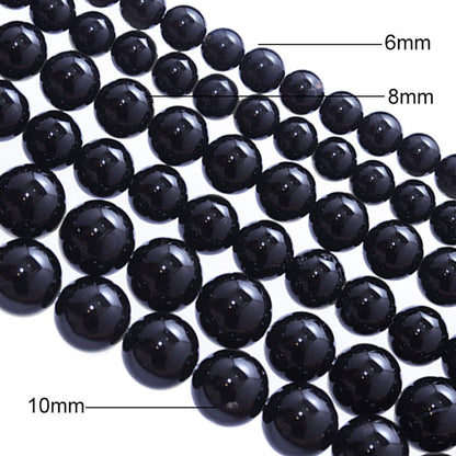 Filluck Natural Stone Beads 8mm Black Polished Round Smooth Agates Gemstone Beads for Jewelry Making 15 Inch(Black Onyx,8mm)