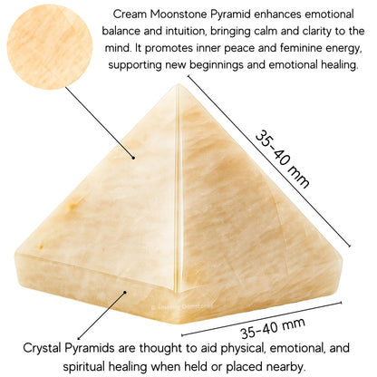 Amazing Gemstone Cream Moonstone Pyramid Crystal Healing Stones - 1.5" Great Pyramid Figurine of Natural Stone Pyramid for Meditation, Reiki, Chakra Balancing and Crystal Pyramids Grid