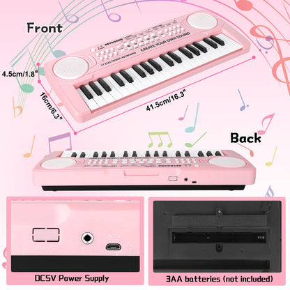Kids Toddler Toy Piano Keyboard - 37 Key Pianos for Kid Music Toys Instruments with Microphone | Unlock Musical Fun! Perfect Birthday for 3-8 Year Old (Pink)