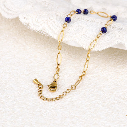 TaYolnFaSo Lapis Lazuli Beads Bracelet for Women Stainless Steel Dainty Stackable Blue Lapis Bracelet Gold Lapis Lazuli Jewelry Gift for Mother