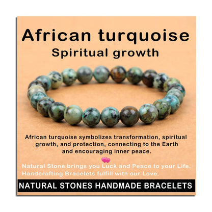 AD Beads Handmade Gemstone Stretch Elastic Bracelet Crystal Healing Reiki Nature's Beauty and Spiritual Essence Unisex (8mm, African Turquoise (Spiritual Growth))