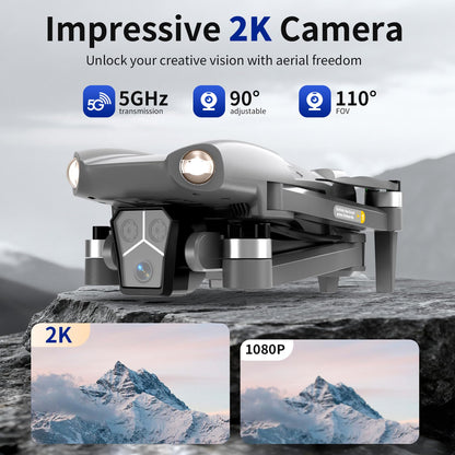 Dwi Dowellin GPS Drone with Camera for Adults,2K HD RC Plegable Drones with Auto Return,Follow Me and Lightweight,2 PCS Batteries for Long Flight Time,Easy Fly Quadcopter for Kids & Beginners