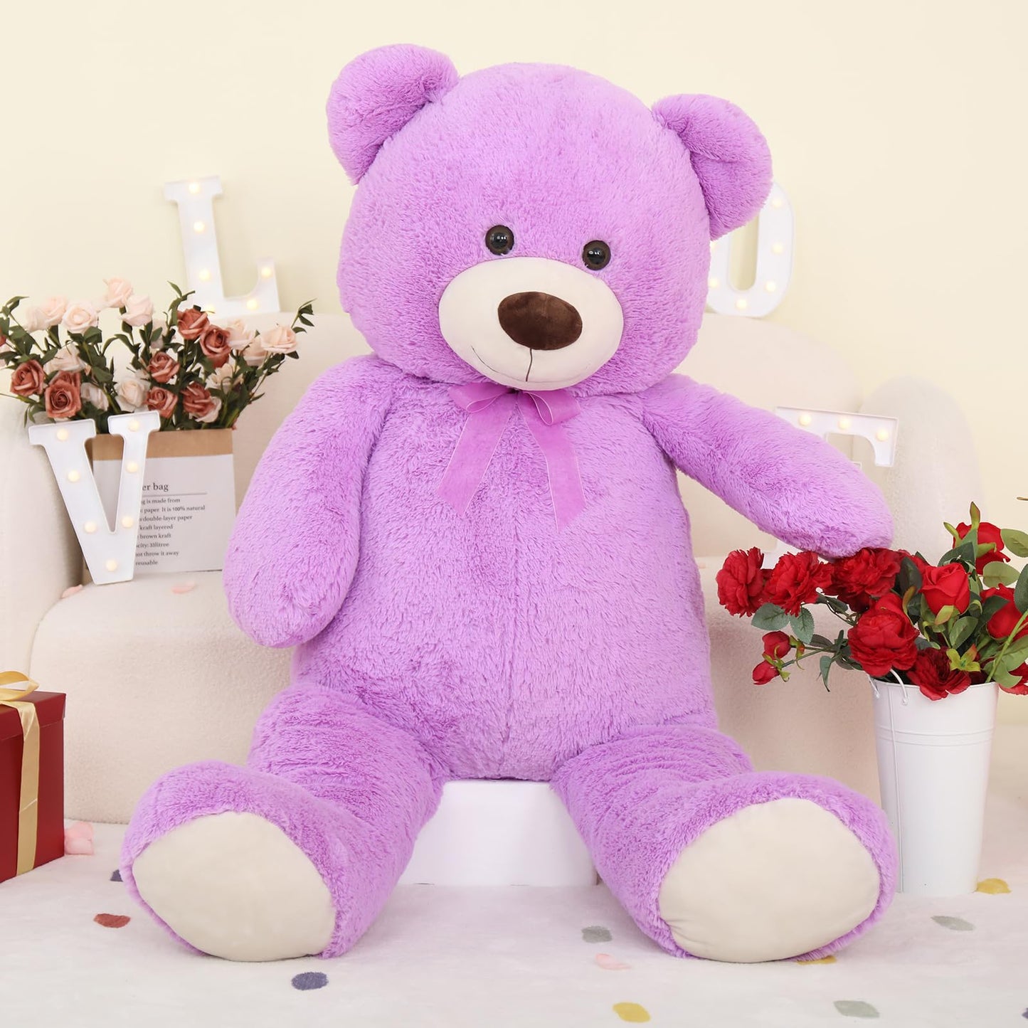 MorisMos Giant Teddy Bear Stuffed Animal 4 Feet, 51'' Large Stuffed Bear for Girlfriend Boyfriend Wife Mom Fiancée Valentine's Gift, Big Bear Plush for Baby Shower Christmas Birthday,Purple