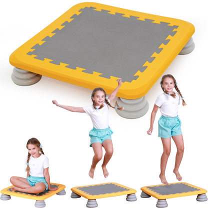 KreyNa Mini Trampoline for Kids, 25 Inch Sensory Trampoline Bouncing Board with Non-Slip Base, Balance and Bounce Jumping Toy Gift for 3-12 Boys & Girls, Yellow