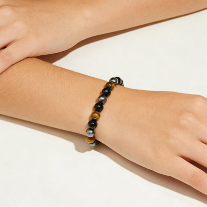 Kenailw Triple Protection Bracelet Gifts for Women, Healing Crystal Beaded Hematite Black Tourmaline Tigers Eye Natural Stone Healing Birthday Christmas Gifts Jewelry for Her Mom Best Friend