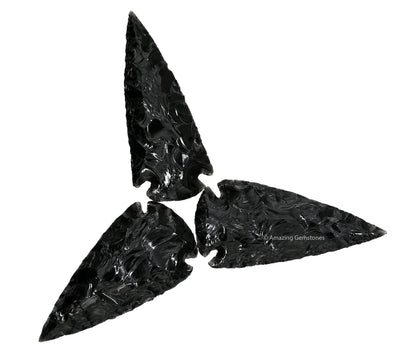 Amazing Gemstone 3 Pieces Black Obsidian Arrowhead, Crystal and Healing Stone Flint Rock Arrow Head - 2 to 3 Arrowheads for DIY Project Craft Point Jewelry Making
