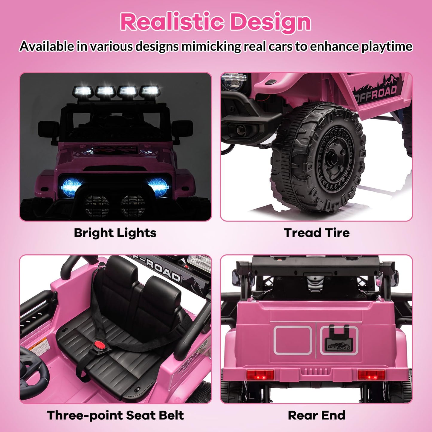 GarveeLife Kids Ride On Toy for Ages 37-96 Months, Electric Truck Ride On Toys with 5MPH Max Speed, Remote Control, Accelerator Pedal, Treaded Tires, Steering Wheel, Music and Story, Pink