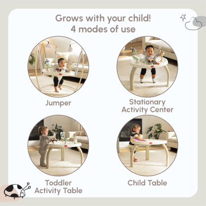 Tiny Love 4-in-1 Jump & Play Stationary Activity Center, Baby Jumper with Lights & Music, Developmental Toys, 360 Swivel Seat, Baby Activity Entertainer for 6 Months+, Black and White