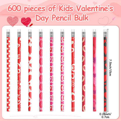 Yexiya 600 Pieces Red Heart Pencils Novelty Heart Cupid Rose Love Printed Pencils Assorted for Teachers Nurses Students Gifts School Mother's Day Party Supplies
